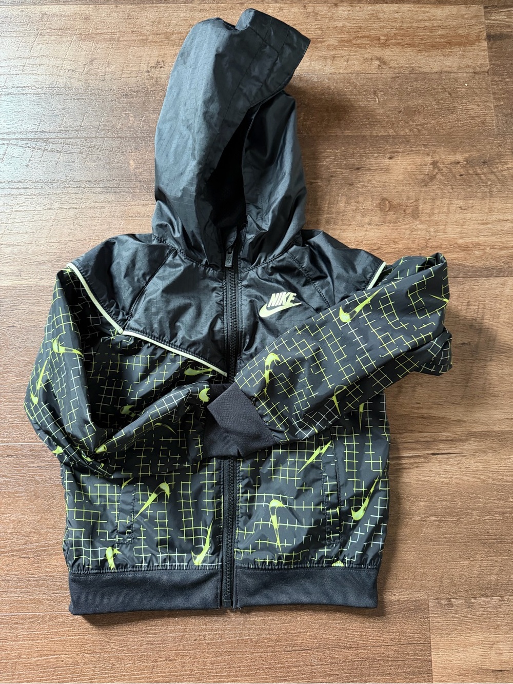 Nike Kids Black Jacket with Lime Green Grid & Swoosh Accents